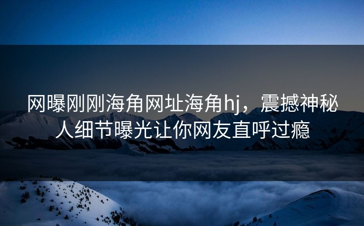 网曝刚刚海角网址海角hj，震撼神秘人细节曝光让你网友直呼过瘾