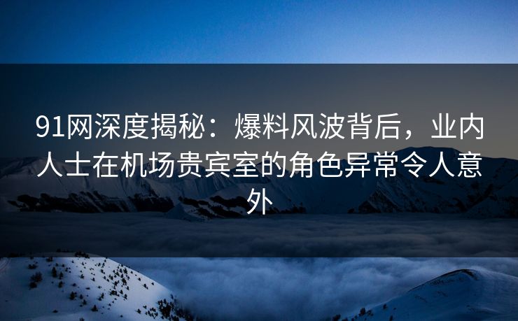 91网深度揭秘：爆料风波背后，业内人士在机场贵宾室的角色异常令人意外